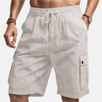 Men&#39;s Linen Cargo Shorts With Adjustable Drawstring Waist
