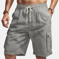 Men&#39;s Linen Cargo Shorts With Adjustable Drawstring Waist