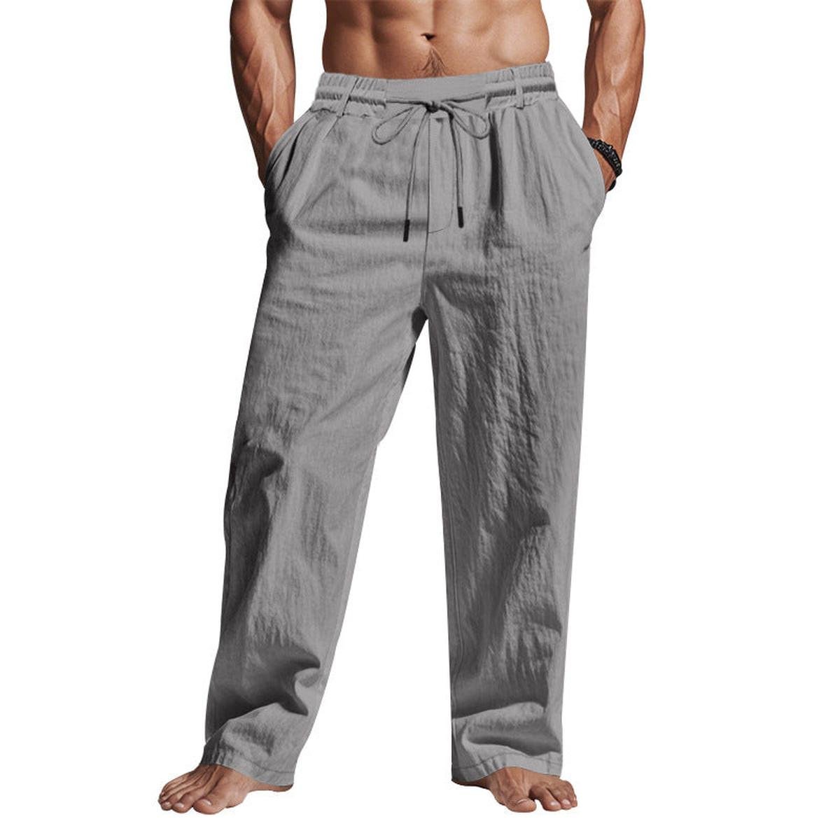 Men&#39;s Linen Drawstring Relaxed Fit Trousers