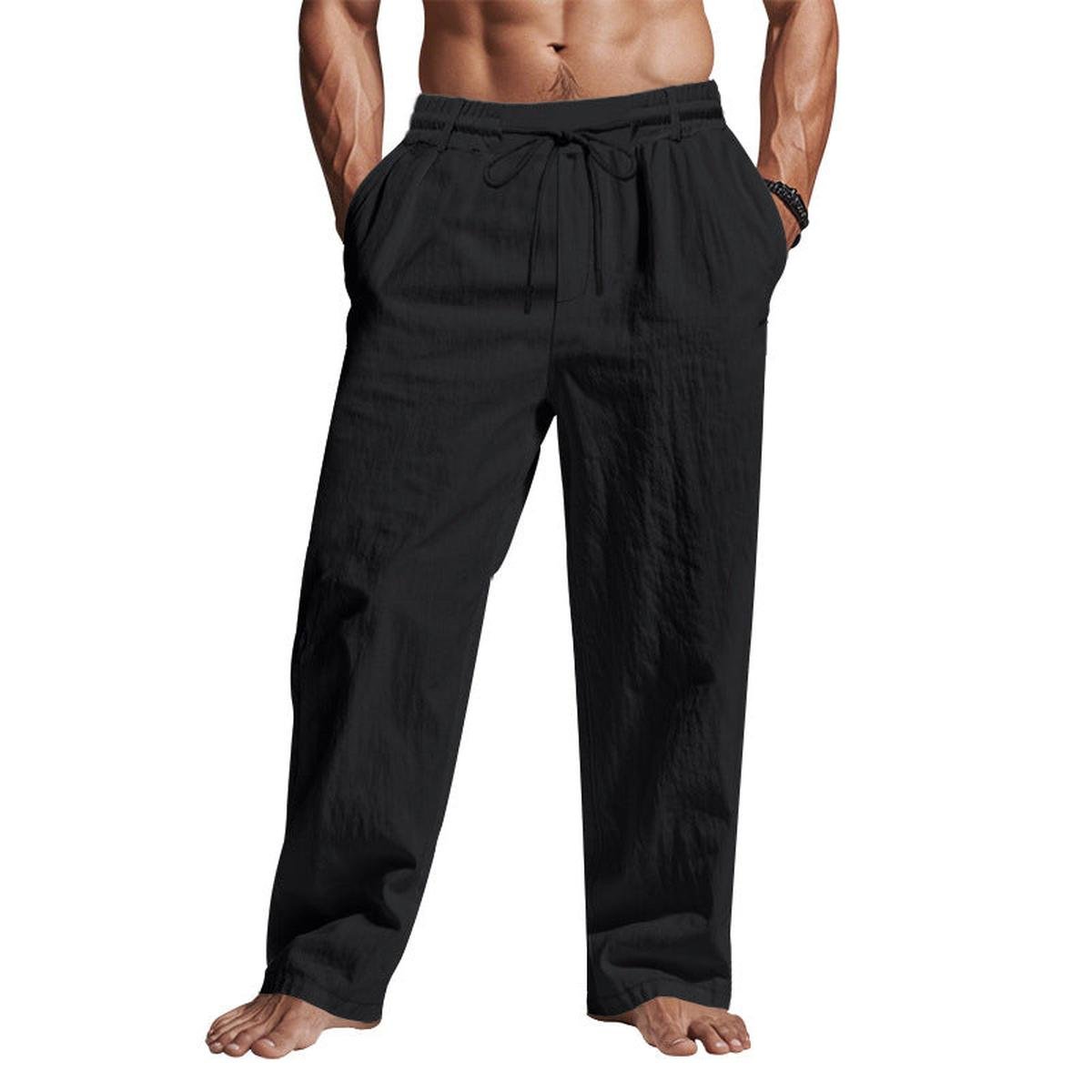 Men&#39;s Linen Drawstring Relaxed Fit Trousers