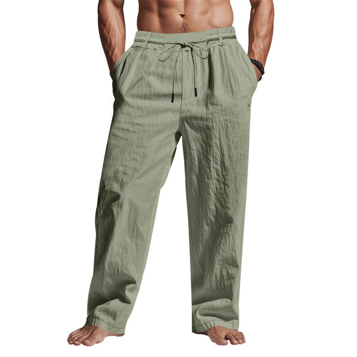 Men&#39;s Linen Drawstring Relaxed Fit Trousers
