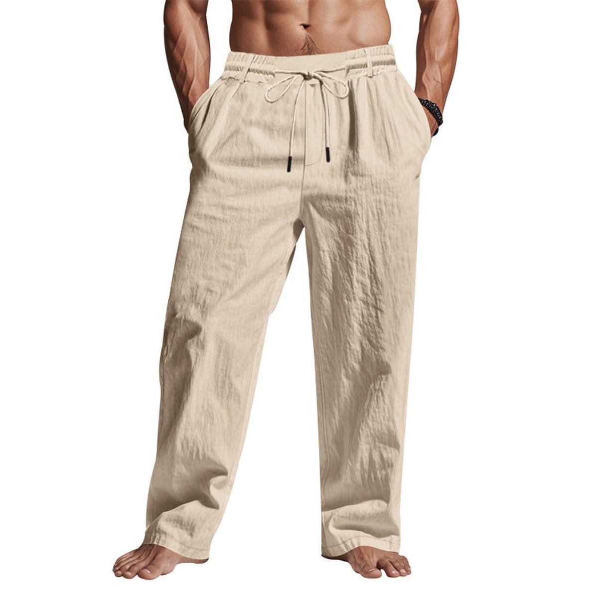 Men&#39;s Linen Drawstring Relaxed Fit Trousers