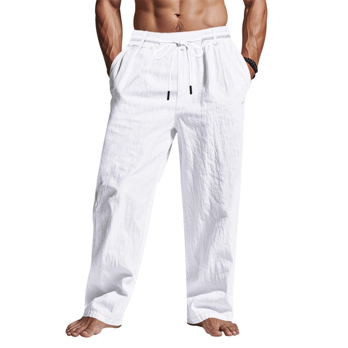 Men&#39;s Linen Drawstring Relaxed Fit Trousers