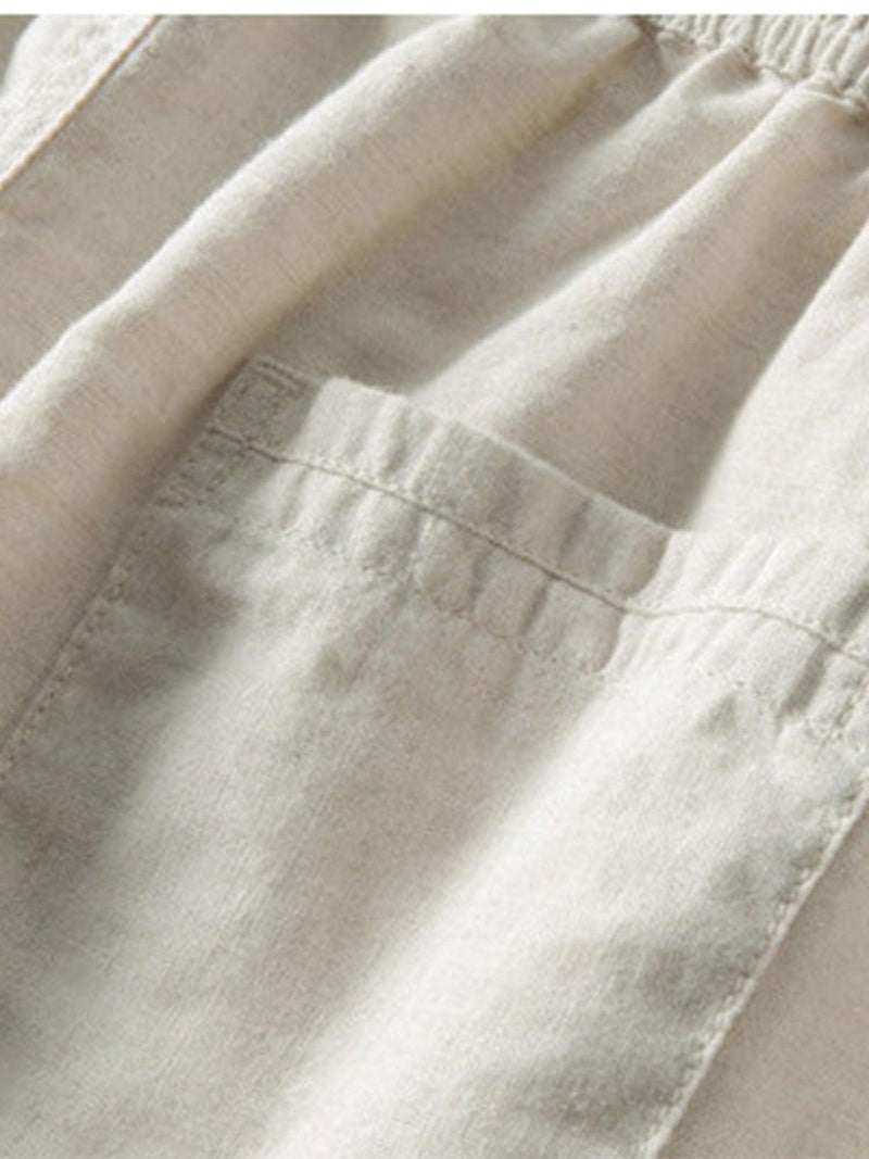 Men&#39;s Linen Shirt And Pants Set With Stand Collar