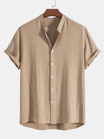 Men&#39;s Linen Shirt And Pants Set With Stand Collar