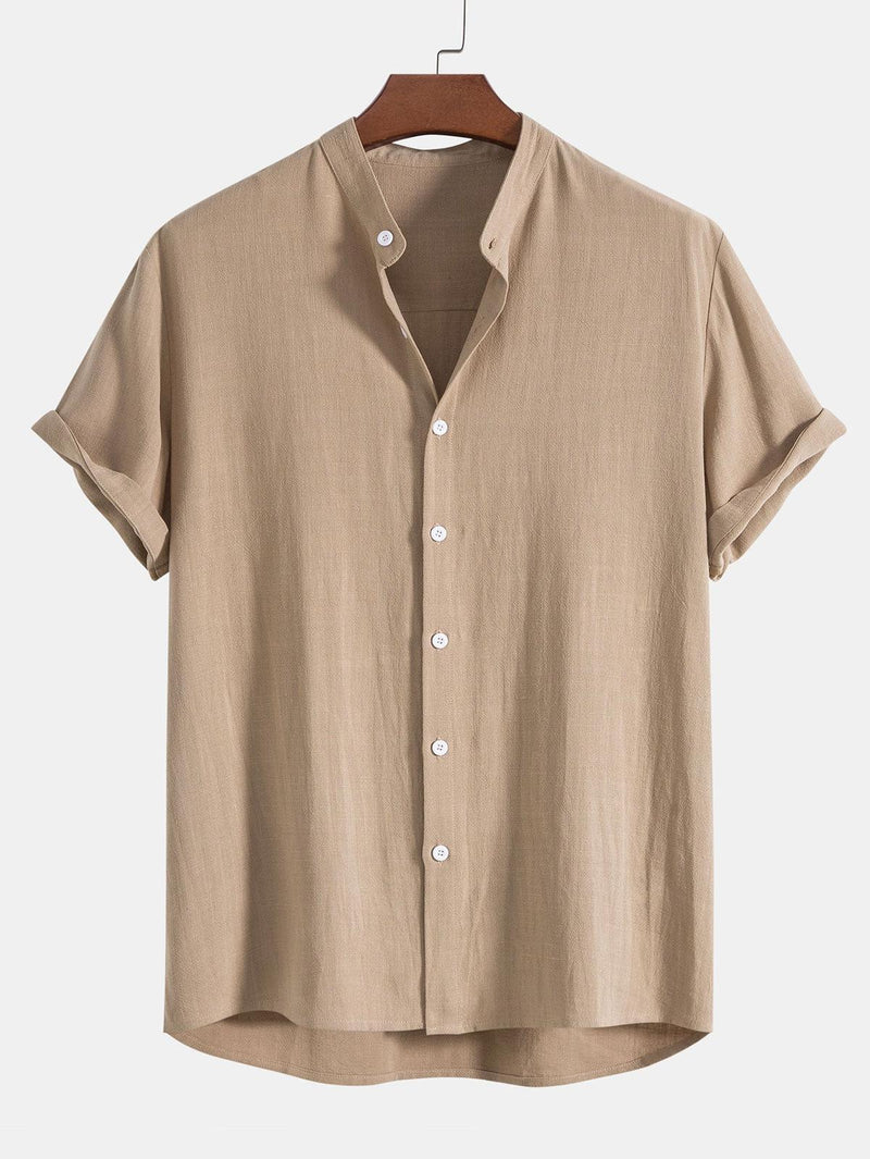 Men&#39;s Linen Shirt And Pants Set With Stand Collar