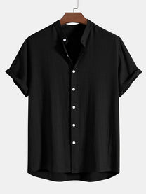 Men&#39;s Linen Shirt And Pants Set With Stand Collar