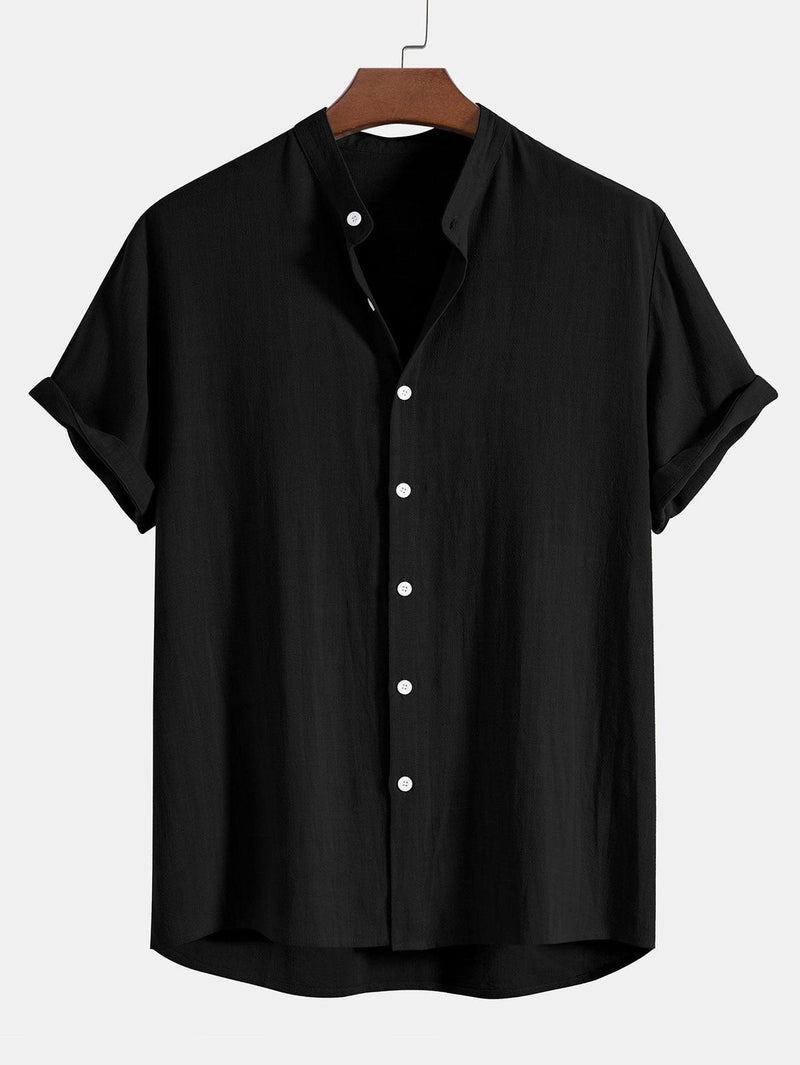 Men&#39;s Linen Shirt And Pants Set With Stand Collar