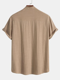 Men&#39;s Linen Shirt And Pants Set With Stand Collar