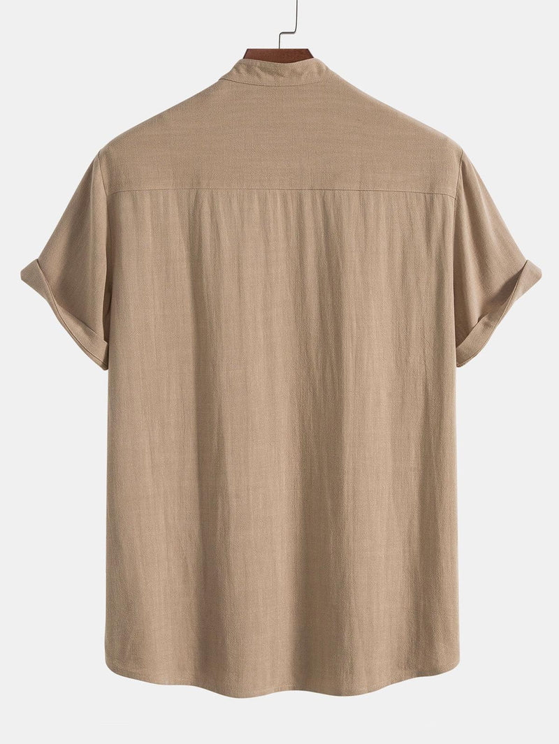 Men&#39;s Linen Shirt And Pants Set With Stand Collar