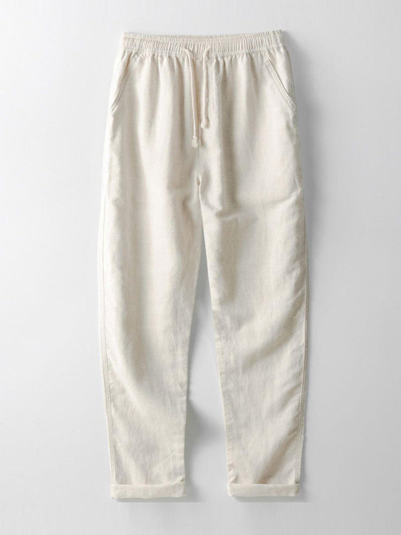 Men&#39;s Linen Shirt And Pants Set With Stand Collar