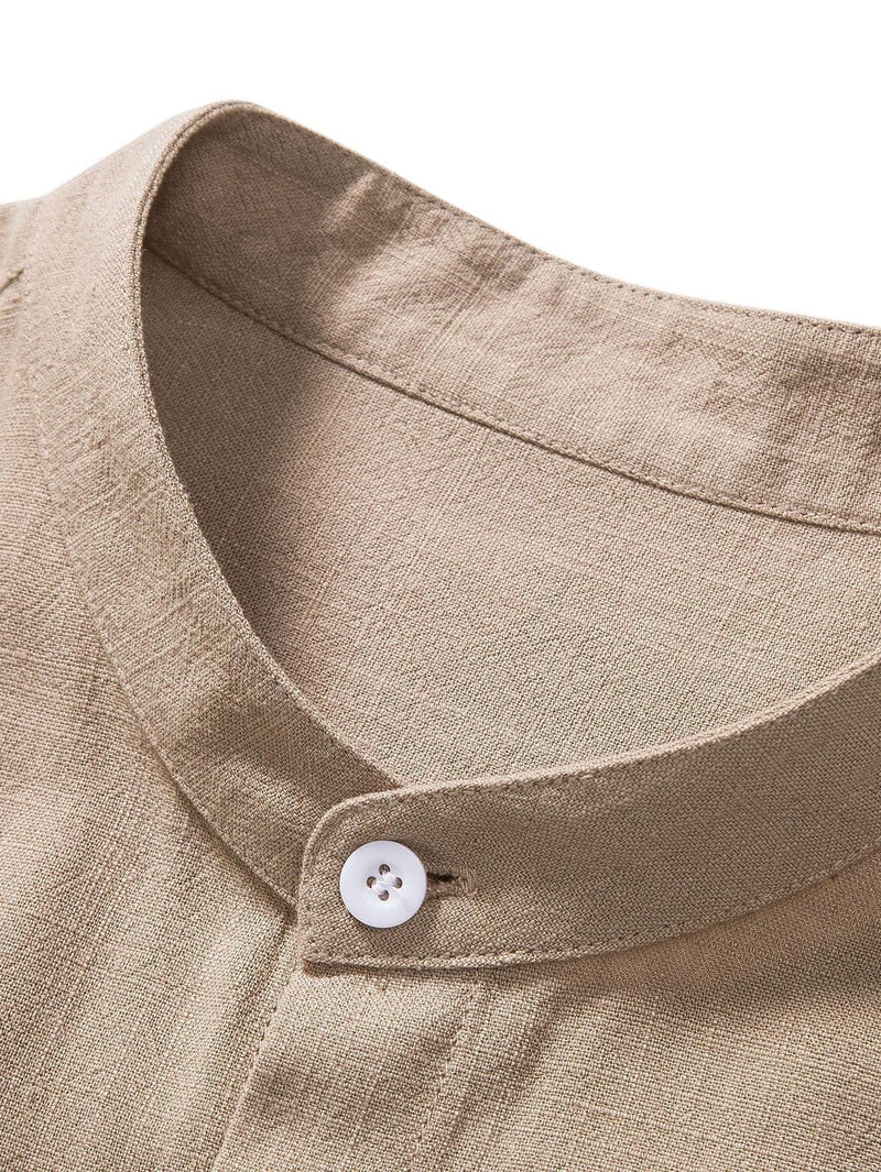 Men&#39;s Linen Shirt And Pants Set With Stand Collar