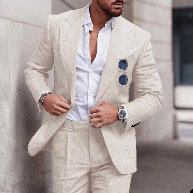 Men&#39;s Linen Two-Piece Beach Wedding Suit