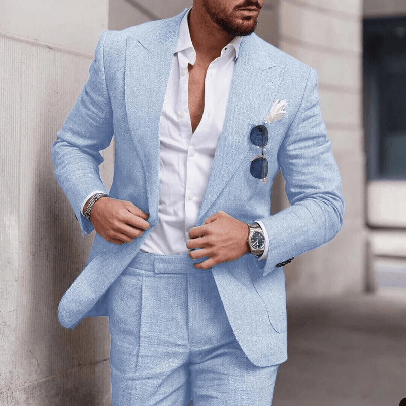 Men&#39;s Linen Two-Piece Beach Wedding Suit