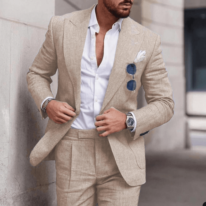 Men&#39;s Linen Two-Piece Beach Wedding Suit