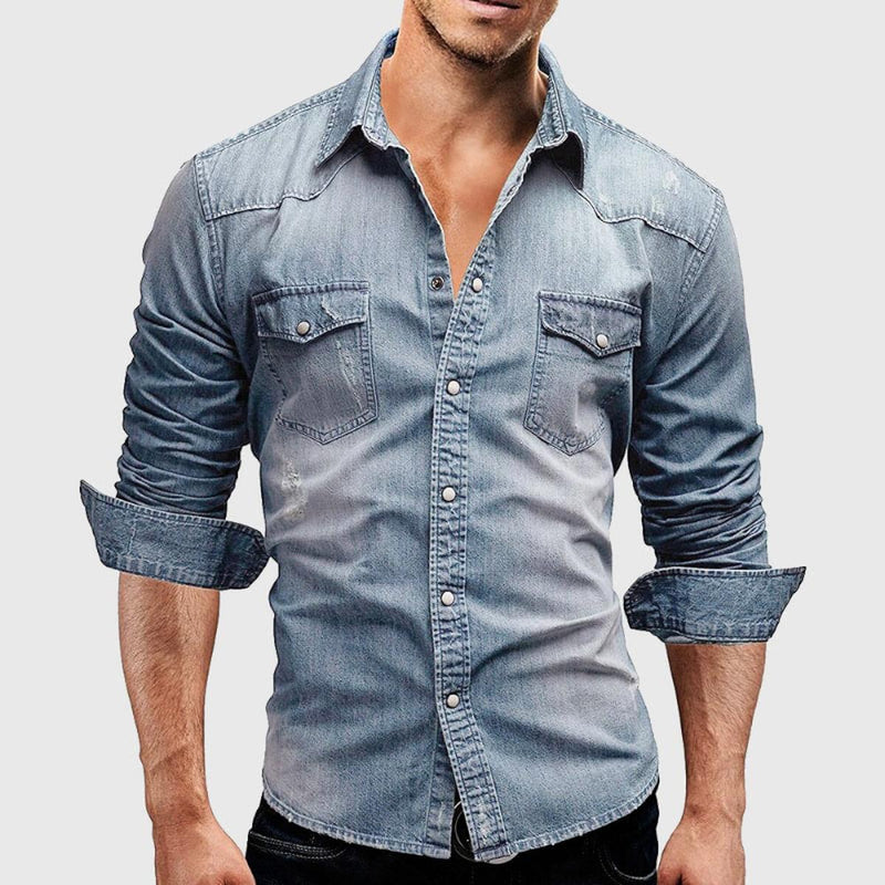 Men&#39;s Long-Sleeve Button-Down Shirt With Chest Pockets