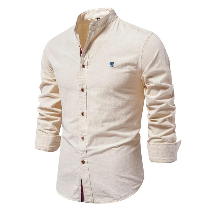 Men&#39;s Long-Sleeve Cotton Shirt With Notch Collar