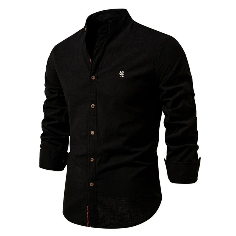 Men&#39;s Long-Sleeve Cotton Shirt With Notch Collar