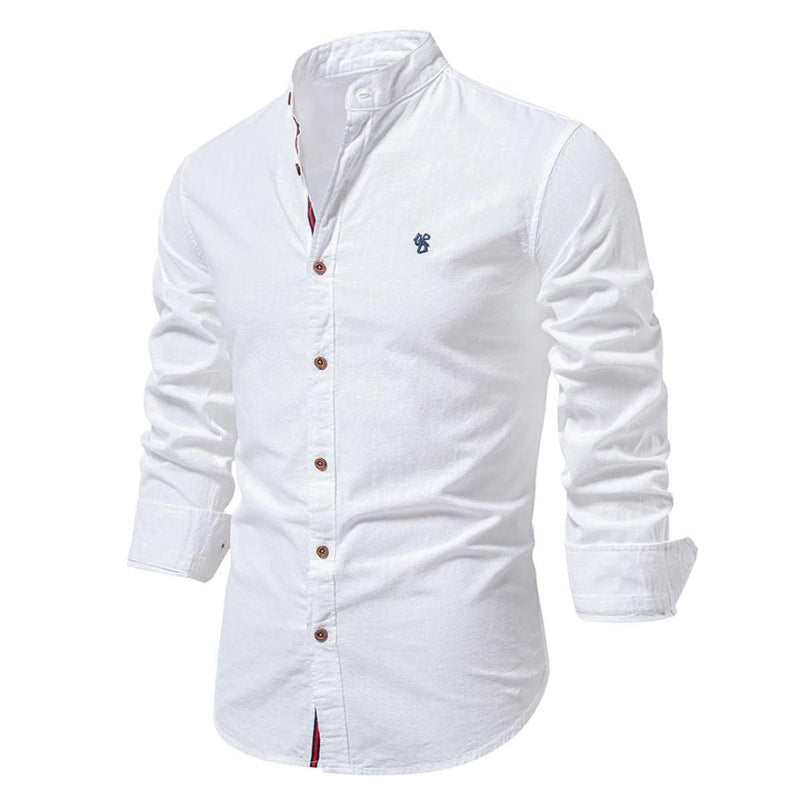 Men&#39;s Long-Sleeve Cotton Shirt With Notch Collar