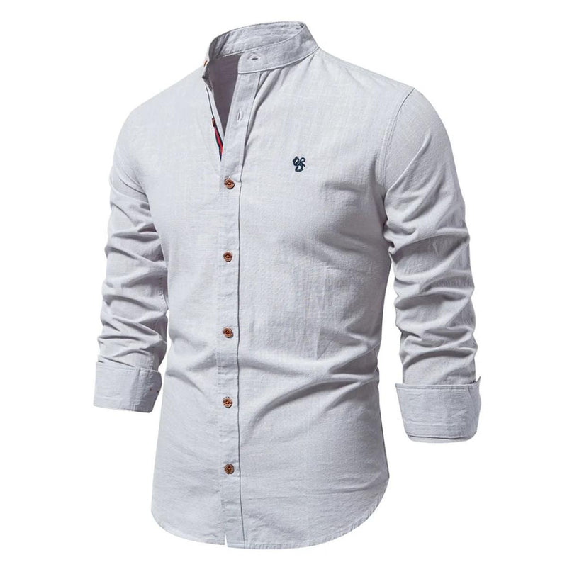 Men&#39;s Long-Sleeve Cotton Shirt With Notch Collar