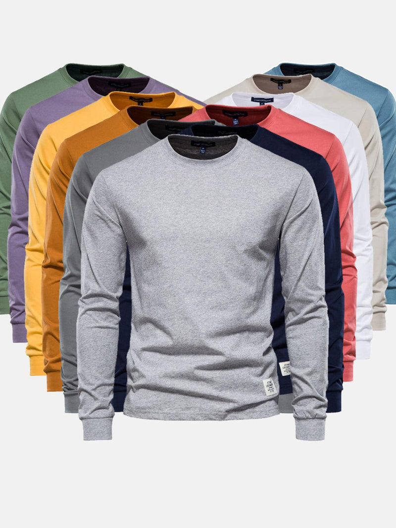 Men&#39;s Long Sleeve Cotton Shirt With Round Neck And Pockets