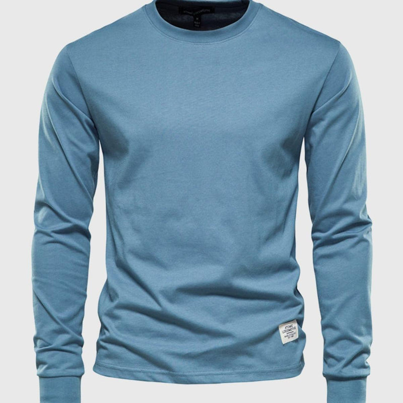 Men&#39;s Long Sleeve Cotton Shirt With Round Neck And Pockets