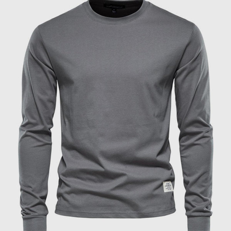 Men&#39;s Long Sleeve Cotton Shirt With Round Neck And Pockets