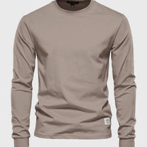 Men&#39;s Long Sleeve Cotton Shirt With Round Neck And Pockets