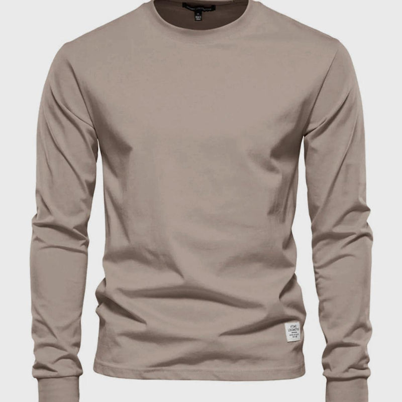 Men&#39;s Long Sleeve Cotton Shirt With Round Neck And Pockets
