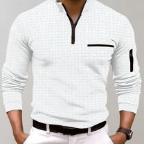 Men&#39;s Long Sleeve Polo Shirt With Zip Closure And Pockets
