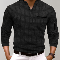 Men&#39;s Long Sleeve Polo Shirt With Zip Closure And Pockets