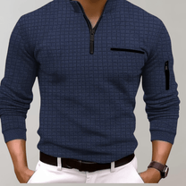 Men&#39;s Long Sleeve Polo Shirt With Zip Closure And Pockets