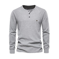 Men&#39;s Long Sleeve Round Neck Shirt With Buttoned Neckline