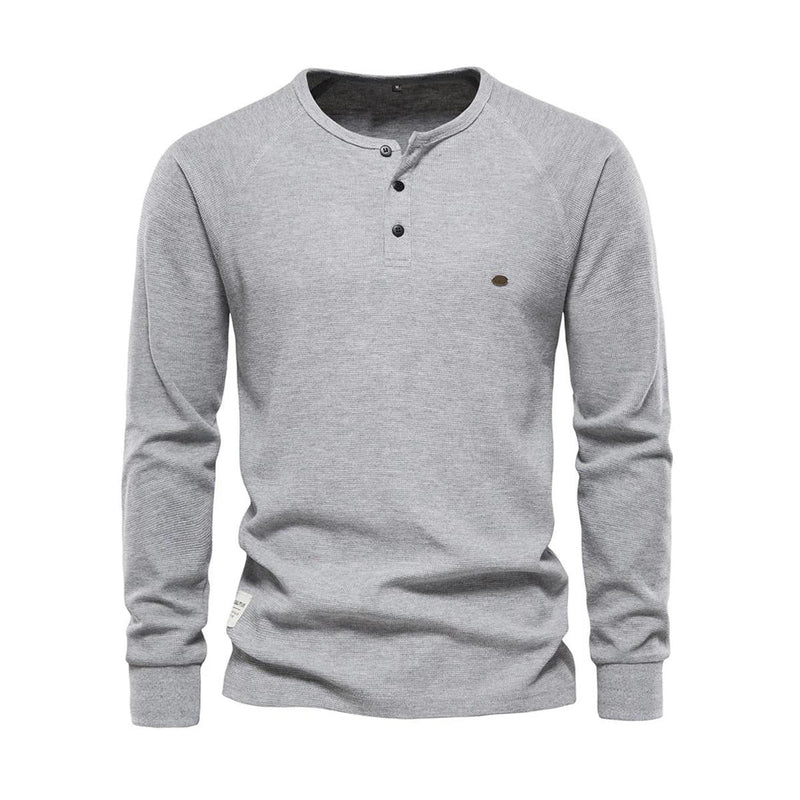 Men&#39;s Long Sleeve Round Neck Shirt With Buttoned Neckline