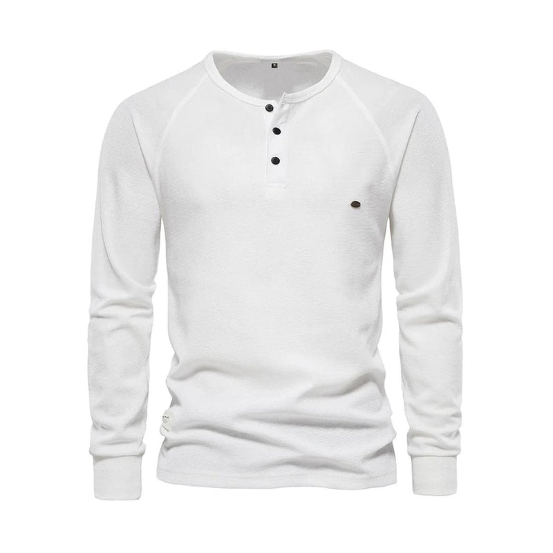 Men&#39;s Long Sleeve Round Neck Shirt With Buttoned Neckline