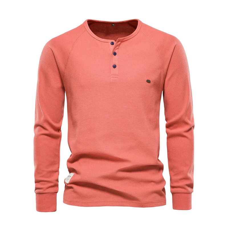 Men&#39;s Long Sleeve Round Neck Shirt With Buttoned Neckline