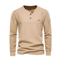 Men&#39;s Long Sleeve Round Neck Shirt With Buttoned Neckline