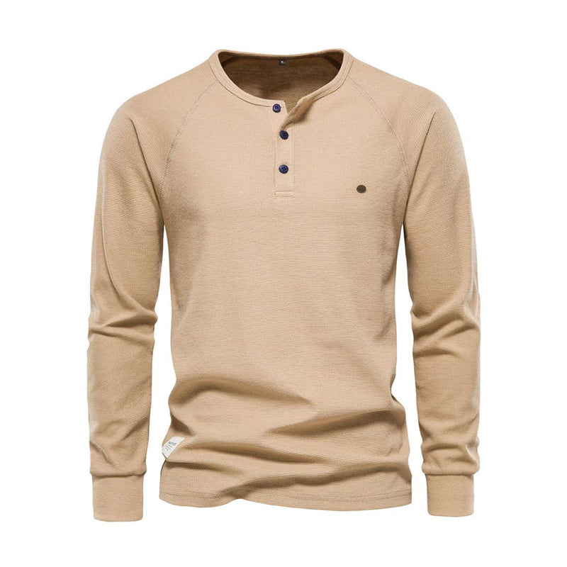 Men&#39;s Long Sleeve Round Neck Shirt With Buttoned Neckline