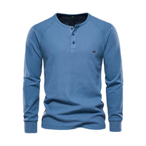 Men&#39;s Long Sleeve Round Neck Shirt With Buttoned Neckline