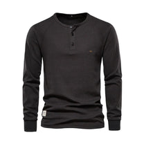 Men&#39;s Long Sleeve Round Neck Shirt With Buttoned Neckline
