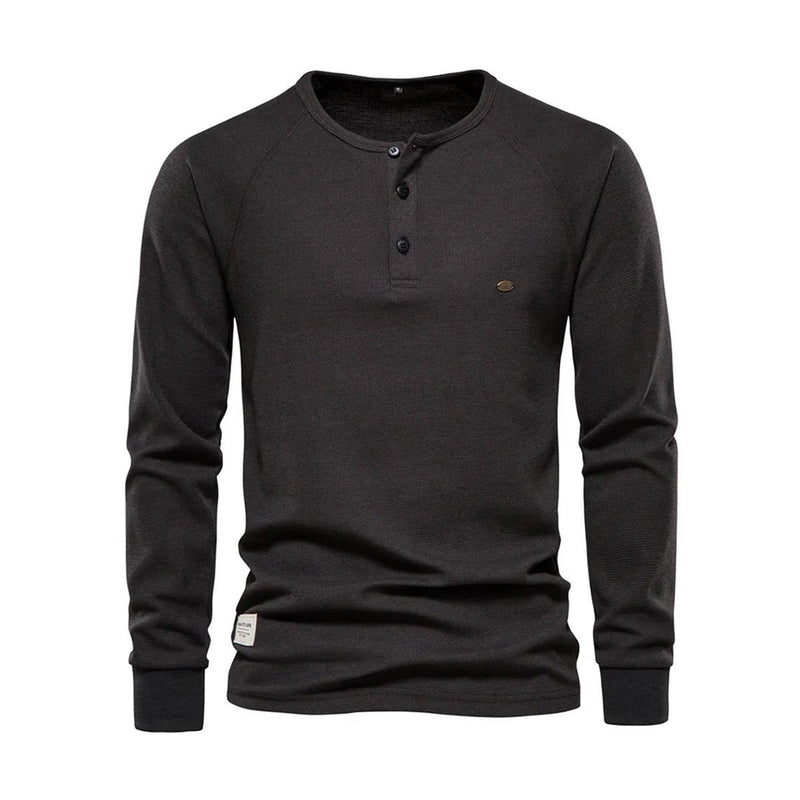 Men&#39;s Long Sleeve Round Neck Shirt With Buttoned Neckline
