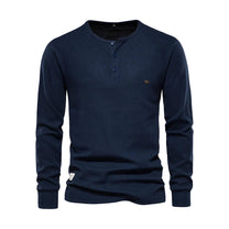 Men&#39;s Long Sleeve Round Neck Shirt With Buttoned Neckline