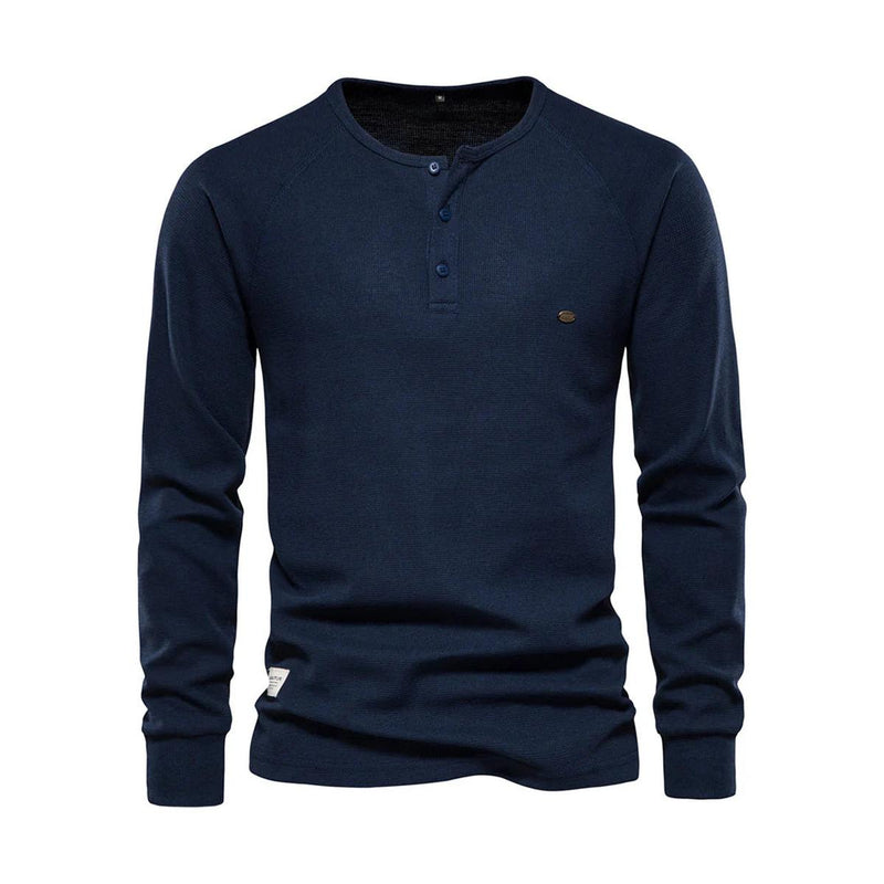 Men&#39;s Long Sleeve Round Neck Shirt With Buttoned Neckline