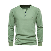 Men&#39;s Long Sleeve Round Neck Shirt With Buttoned Neckline