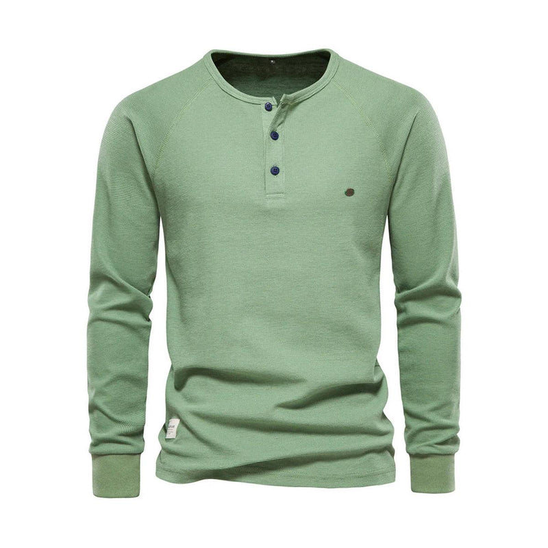 Men&#39;s Long Sleeve Round Neck Shirt With Buttoned Neckline
