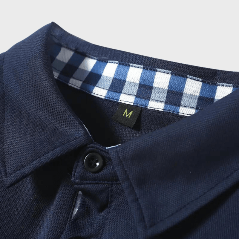 Men&#39;s Long-Sleeve T-Shirt With Checkered Collar And Pocket