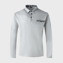 Men&#39;s Long-Sleeve T-Shirt With Checkered Collar And Pocket