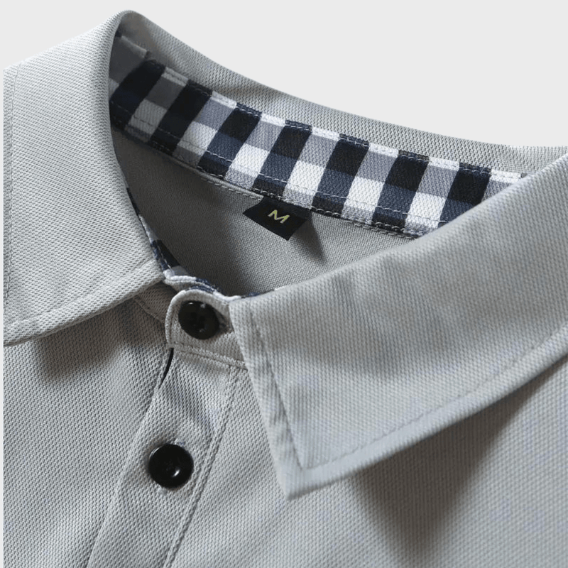 Men&#39;s Long-Sleeve T-Shirt With Checkered Collar And Pocket