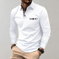Men&#39;s Long-Sleeve T-Shirt With Checkered Collar And Pocket