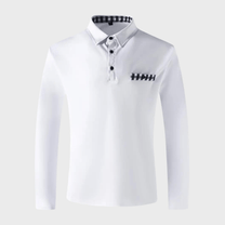 Men&#39;s Long-Sleeve T-Shirt With Checkered Collar And Pocket